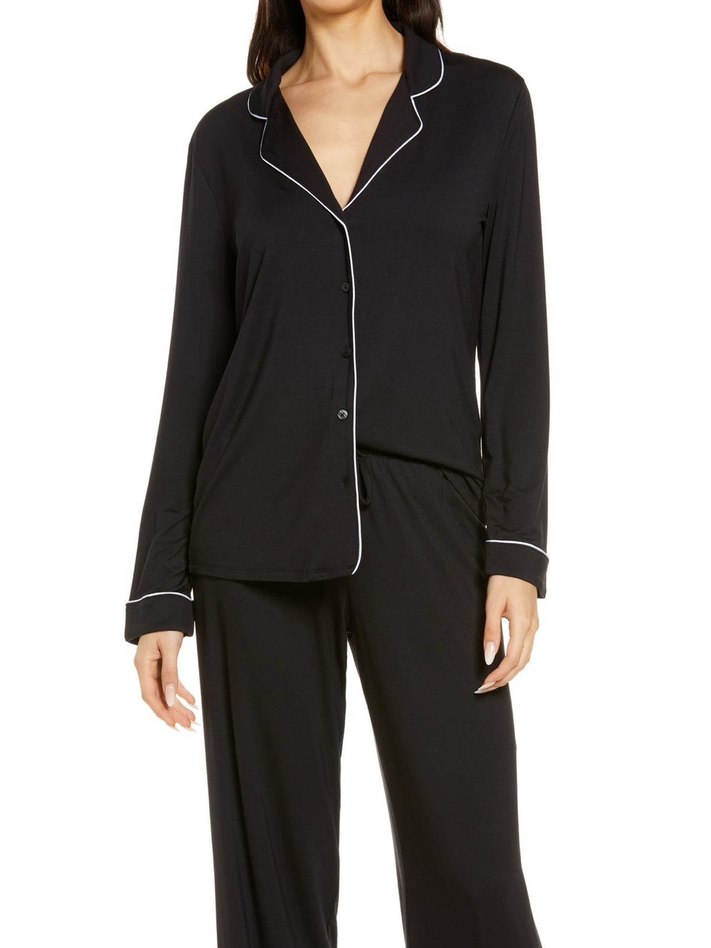 MAUVE Women's Long-Sleeve Pajama Top with White Piping NWOT Nordstrom